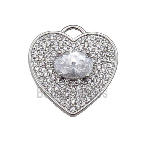 copper Heart pendant pave zircon, clear, platinum plated