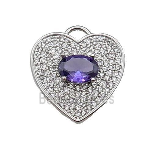 copper Heart pendant pave zircon, purple, platinum plated