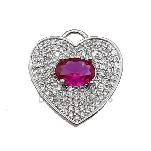 copper Heart pendant pave zircon, ruby, platinum plated