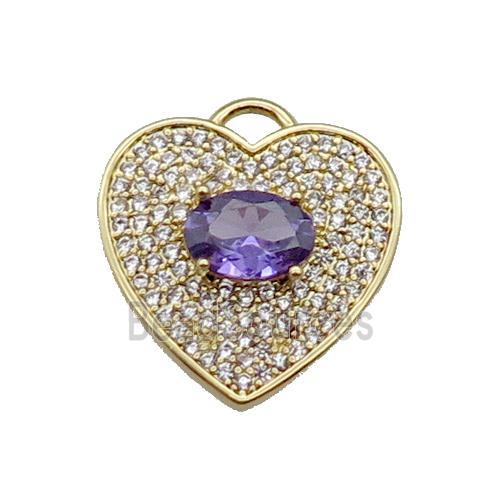 copper Heart pendant pave zircon, purple, gold plated