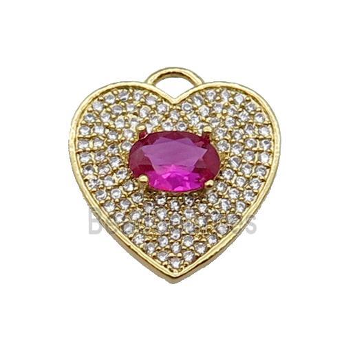 copper Heart pendant pave zircon, ruby, gold plated