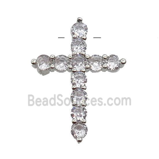 copper Cross pendant pave zircon, platinum plated