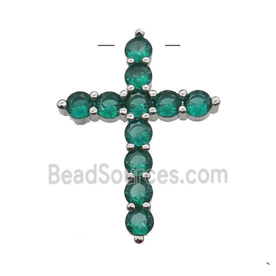 copper Cross pendant pave zircon, peacockgreen, platinum plated