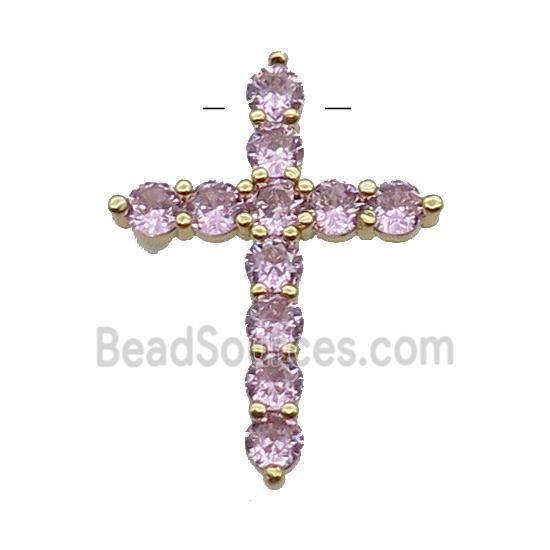 copper Cross pendant pave zircon, pink, gold plated