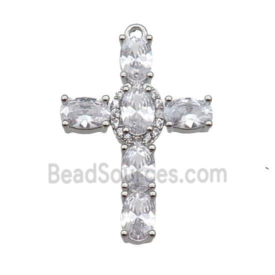 copper Cross pendant pave zircon, platinum plated