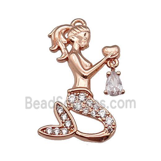 copper Mermaid charm pendant pave zircon, rose gold