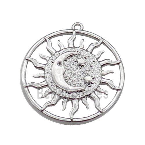 copper Sun moon pendant, platinum plated