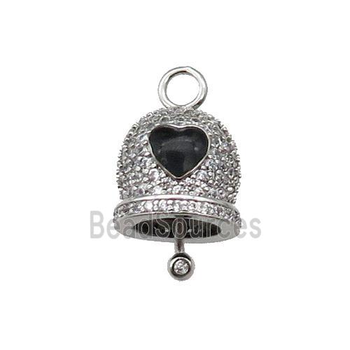 copper Bell pendant pave zircon, black enamel, platinum plated