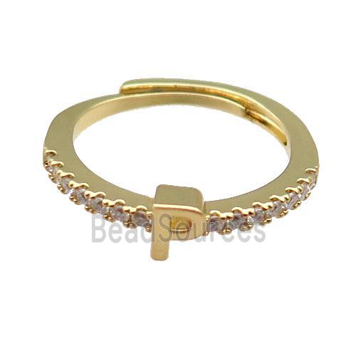 copper Ring pave zircon, letter-P, adjustable, gold plated