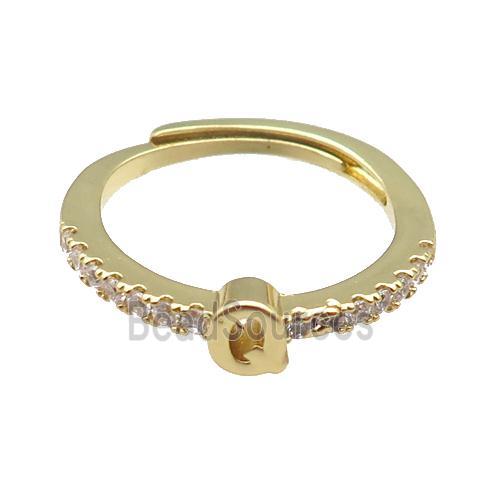 copper Ring pave zircon, letter-Q, adjustable, gold plated