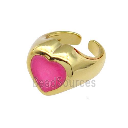 copper Heart Ring hotpink enamel gold plated