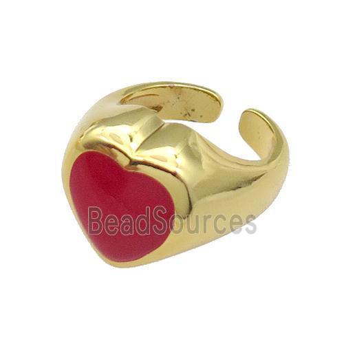 copper Heart Ring red enamel gold plated