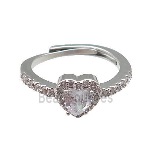 copper Heart Ring pave zircon adjustable platinum plated