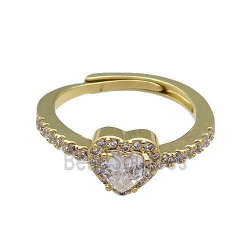 copper Heart Ring pave zircon adjustable gold plated