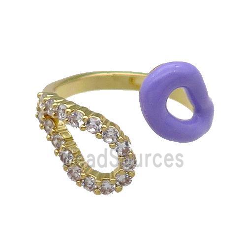 copper Ring pave zircon with lavender enamle gold plated