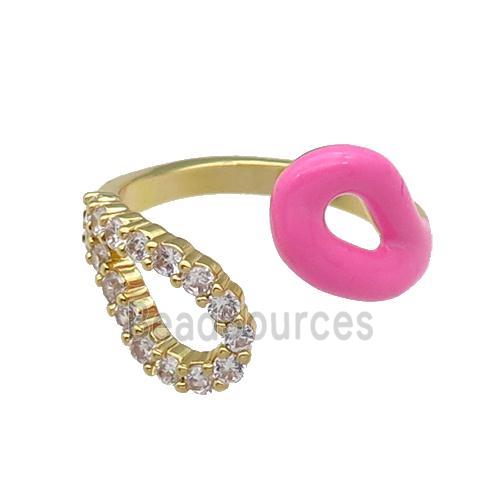 copper Ring pave zircon with pink enamle gold plated