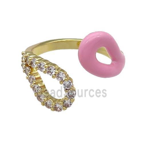 copper Ring pave zircon with pink enamle gold plated