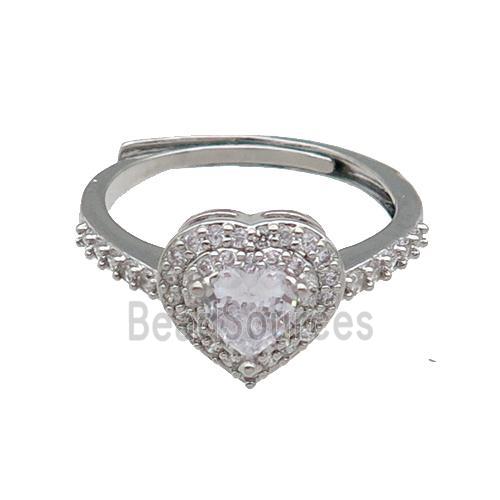 copper Heart Ring pave zircon adjustable platinum plated