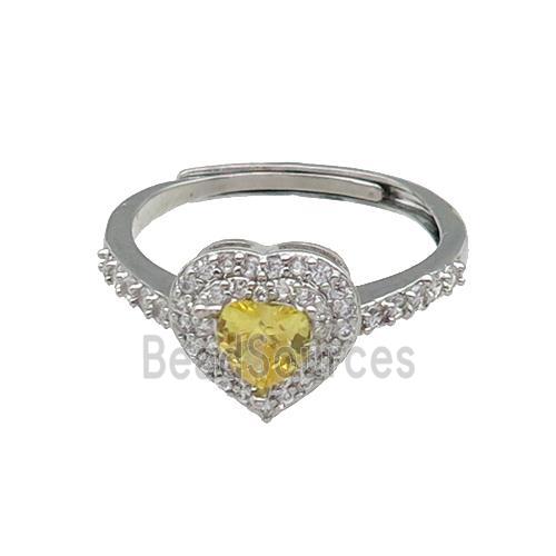 copper Heart Ring pave zircon yellow adjustable platinum plated