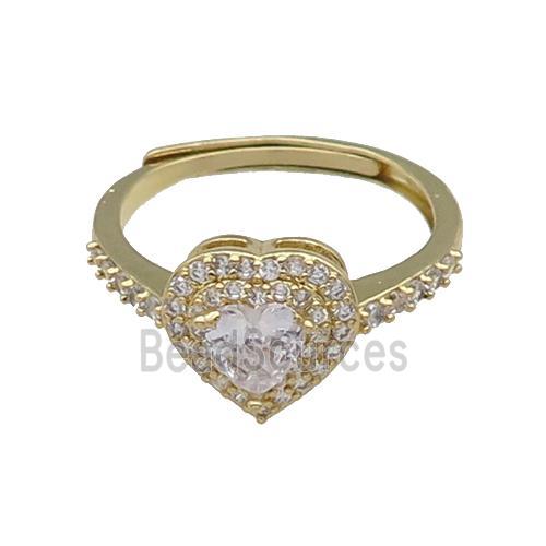 copper Heart Ring pave zircon adjustable gold plated