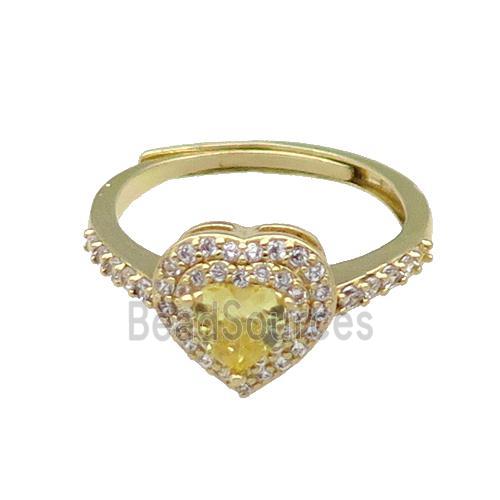 copper Heart Ring pave zircon yellow adjustable gold plated