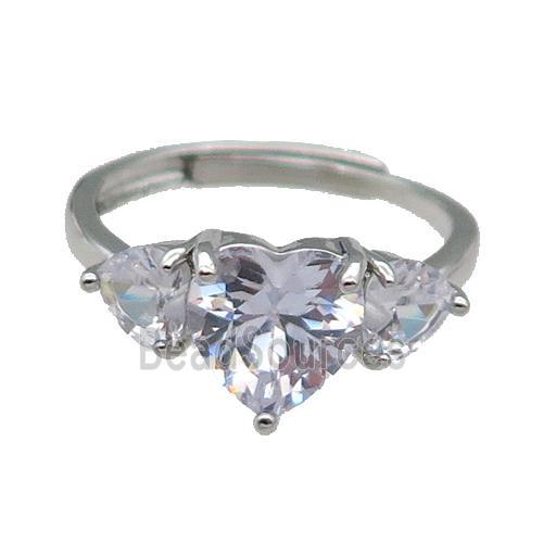 copper Heart Ring pave zircon adjustable platinum plated