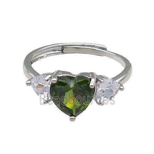 copper Heart Ring pave zircon olive adjustable platinum plated