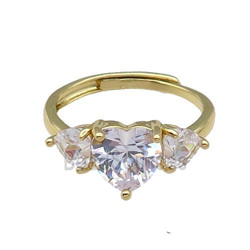 copper Heart Ring pave zircon adjustable gold plated