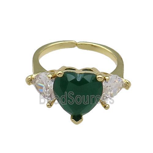 copper Heart Ring pave zircon green adjustable gold plated