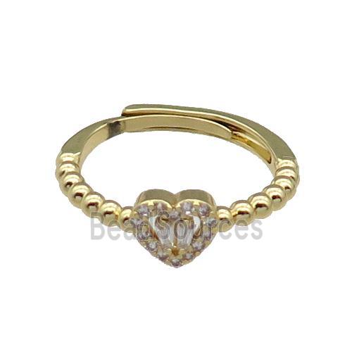 copper Heart Ring pave zircon adjustable gold plated