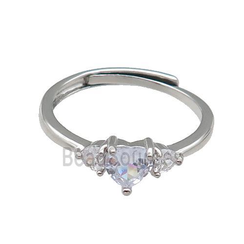 copper Heart Ring pave zircon adjustable platinum plated