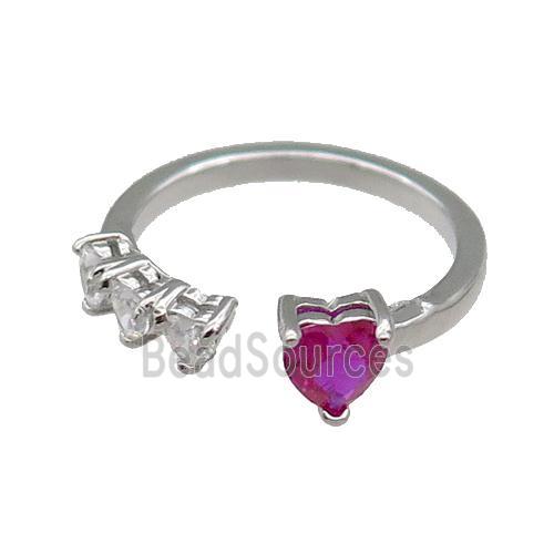 copper Heart Ring pave zircon hotpink platinum plated