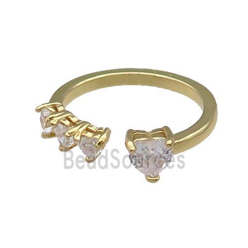 copper Heart Ring pave zircon gold plated