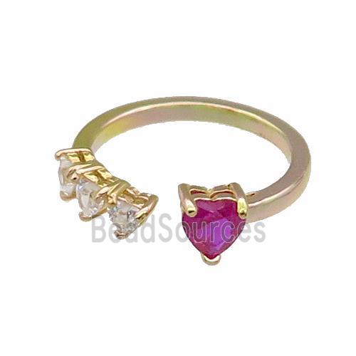 copper Heart Ring pave zircon hotpink gold plated