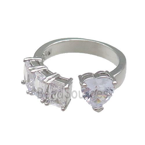 copper Heart Ring pave zircon platinum plated