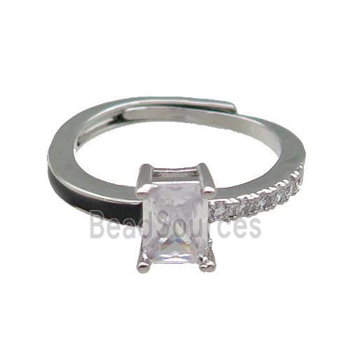 copper Ring pave zircon black enamel rectangle adjustable platinum plated