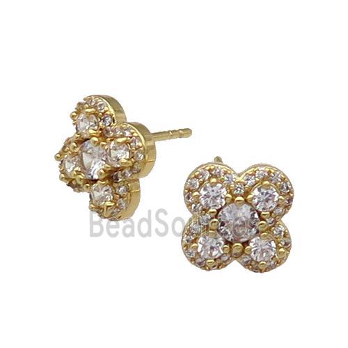 copper Clover Stud Earring pave zircon gold plated