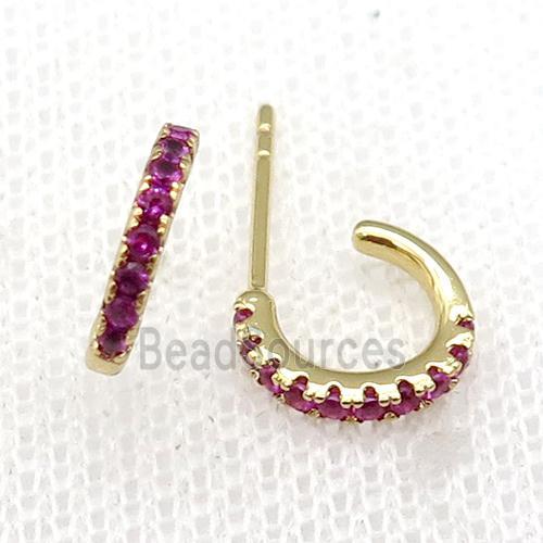 copper Stud Earrings pave hotpink zircon gold plated