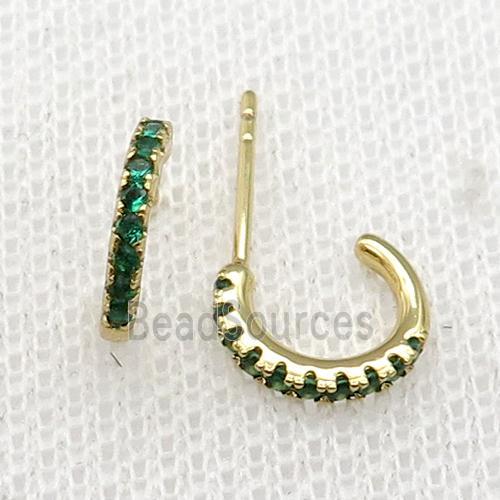 copper Stud Earrings pave green zircon gold plated