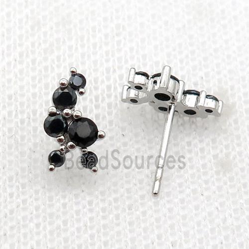 copper Stud Earrings pave black zircon platinum plated