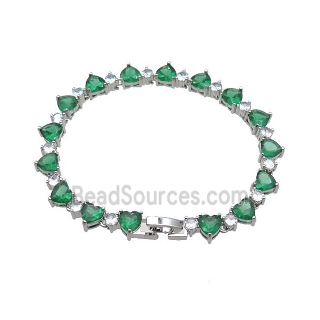 copper Bracelet pave green zircon, platinum plated