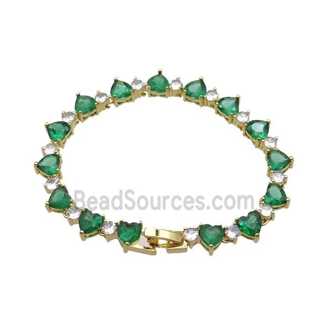 copper Bracelet pave green zircon, gold plated