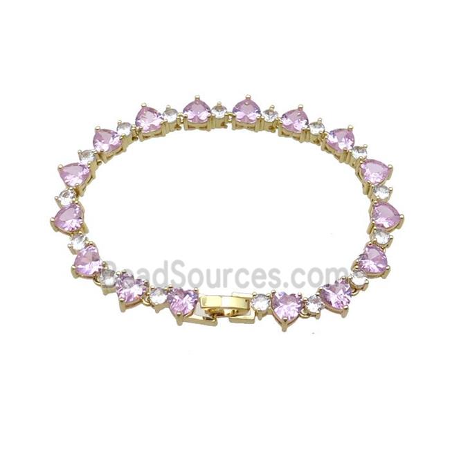 copper Bracelet pave pink zircon, gold plated