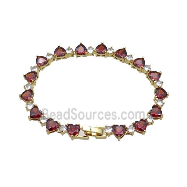 copper Bracelet pave red zircon, gold plated