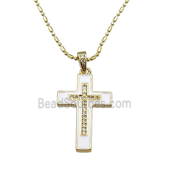 copper Necklace with cross white enamel, gold plated