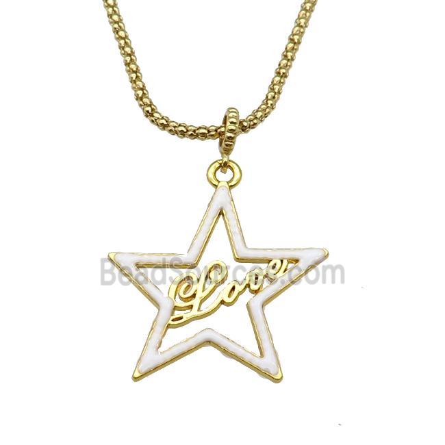 copper Necklace with star Love white enamel gold plated