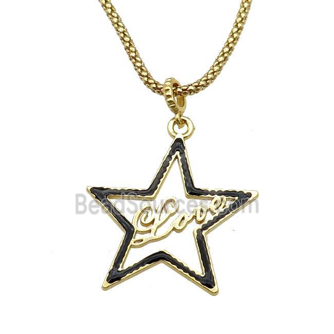 copper Necklace with star Love black enamel gold plated