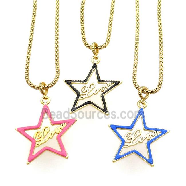 mix copper Necklace with star Love enamel gold plated