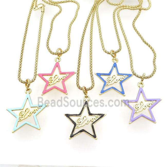 mix copper Necklace with star Love enamel gold plated