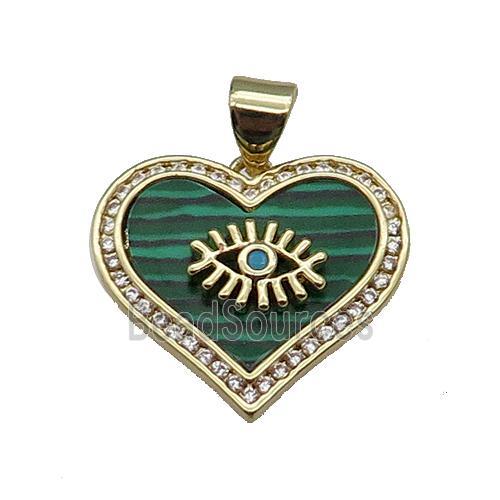 copper Heart pendant pave zircon green malachite eye gold plated